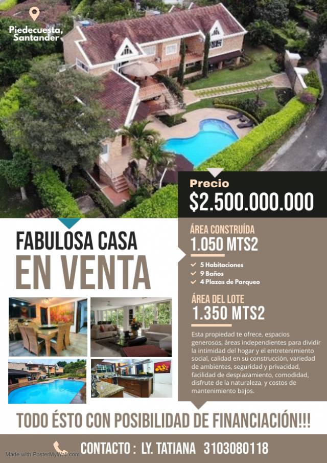 VENDO CASA CAMPESTRE EN PIEDECUESTA