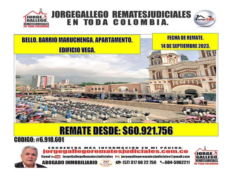 Remate. Bello. Barrio Maruchenga.  Edificio Vega. Apartamento.