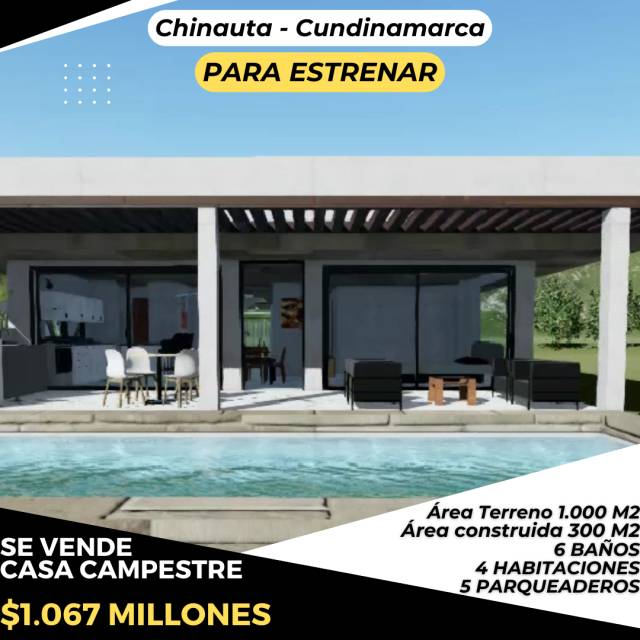 VENTA ESPECTACULAR CASA CAMPESTRE PARA ESTRENAR EN EL MEJOR CONDOMINIO DE CHINAUTA CUNDINAMARCA